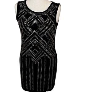 White House Black Market black dress sleeveless with gold &  silver beading Sz S